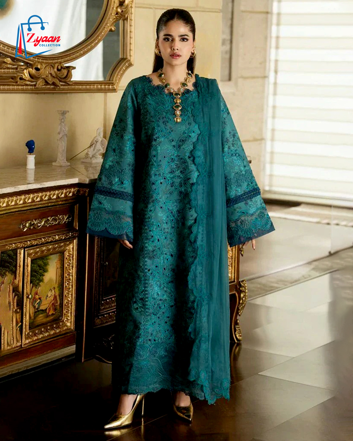 Teal Embroidered Lawn - Rang Rasiya (LIARO)